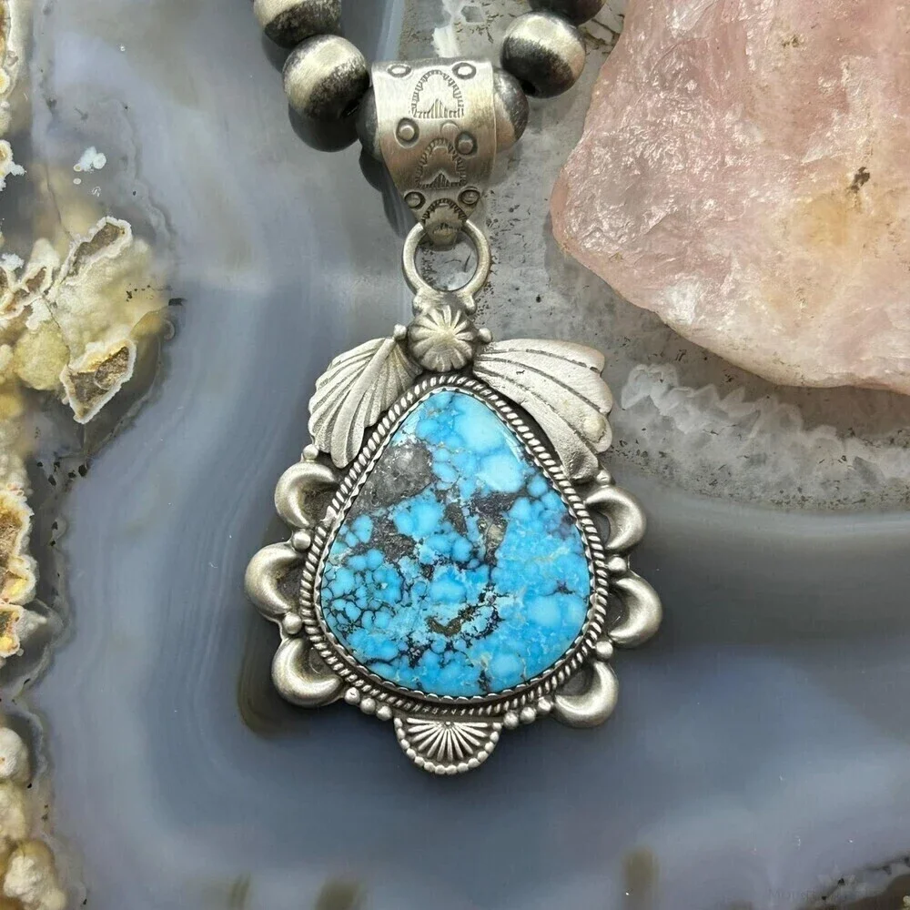 Sterling Silver Southwestern Style Wide Teardrop Kingman Turquoise Pendant